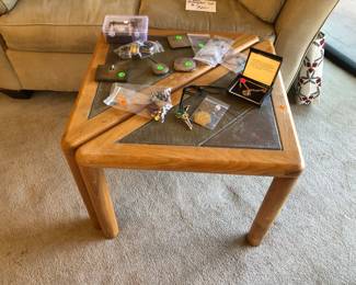 Scandinavian table set with ceramic inlay-makes one square table or two triangle side tables