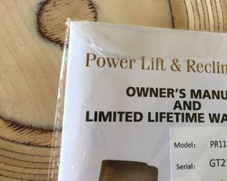 Owners manual for power lift chair