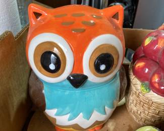 small collection of cookie jars Owl also has salt and pepper shakers to match 