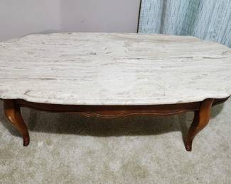 Antique Wood & Marble Top Coffee Table