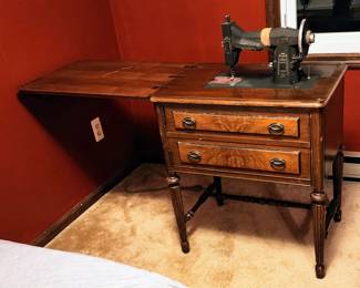 Antique Wood Sewing Table with Kenmore 65 Watts 110 Volts Sewing Machine