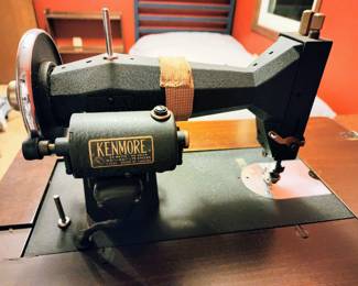 Antique Wood Sewing Table with Kenmore 65 Watts 110 Volts Sewing Machine