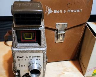 Antique Bell & Howell 8mm Movie Camera and Top Lightmeter With Original Leather Case