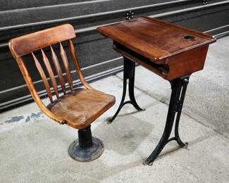 Antique Wood School Chair & Desk