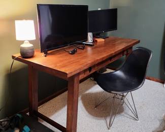Wood Desk, Chair, Computer Monitor, and Sony TV
