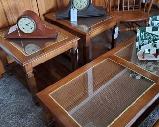 Three (3) Matching Tables and Two (2) Mantle Clocks