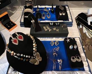 Sterling Earrings & Brooches some Taxco Mexico Navajo