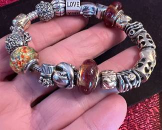 PANDORA 14kt & Sterling some RETIRED CHARM BRACELET~~~~ 19 Charms