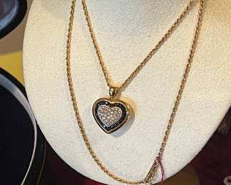 14k Gold Diamond Sapphire HEART Pendant Necklace Beautiful!!!