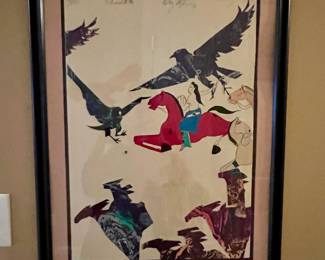 Ed Morgan, New Mexico, Missouri
(1934-2014), Mixed media and embossing of Native Americans and eagles titled in pencil at the top, "Valley Vigil"?, signed upper right in pencil "Ed Morgan 1986," AP/300 copies, 213/4" x 14 3/4" sight, matted and framed under glass.