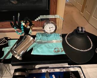 TIFFANY & CO Clock -PEWTER Cup - SILVER PLATE LETTER OPENER Some with Original Bags