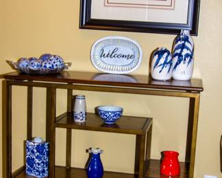 Ornate display shelf with vases