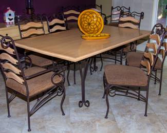 Wooden top dining table and chairs(x9)