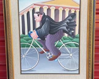 Man Riding Bike Oil on Board by Yuval Mahler