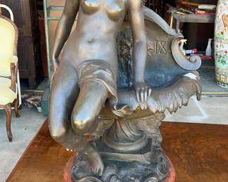 Art Nouveau French Lady Bronze on Marble Base