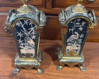 Aesthetic Stork & Butterfly Bronze Garniture Set