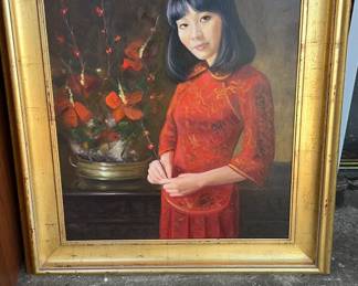 Oil on Canvas of Lady in Red by Greg Cartmell
