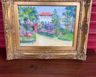 Italian Scene Impasto Oil Painting in Gilt Frame