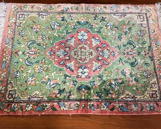 Silk Qum Green & Pink Prayer Rug