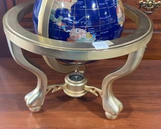 Large Table Top Gemstone Globe in Brass Stand