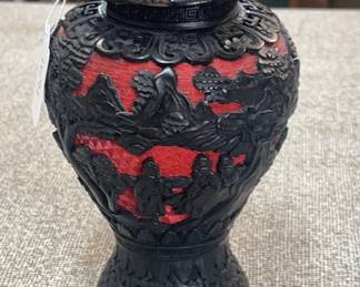 Chinese Black & Red Cinnabar Jar