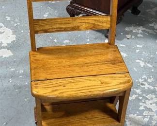 Oak Library Step Ladder Chair