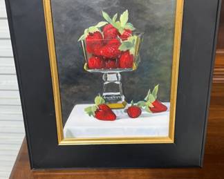 Strawberries Oil on Board by K. Davis