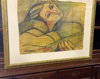 Girl with Guitar Original on Hand Made Paper by Michael Patterson