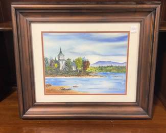 Watercolor of Church on Water by Bob Haring
