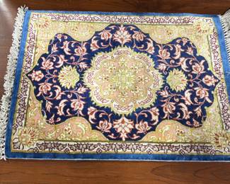 Silk Qum Blue & Pink Prayer Rug