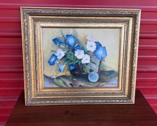 Oil on Board of Morning Glories by Geral Knowles Marley