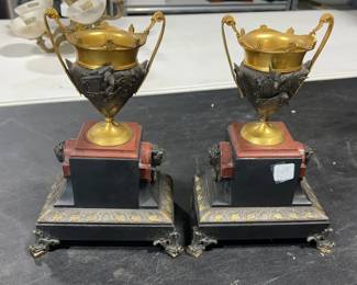Bronze and Marble Garnitures with Birds