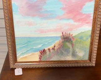 Acrylic Beach Scene with Flowers