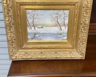 Snow Scene Oil on Artist Board