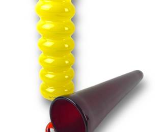 #166 • Anne Nilsson Vintage Art Glass Solstrale Vase & Red Hanging Vase
