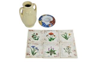 #162 • Hand Painted in Denmark Coasters, Vase and Barcelona Gaudi Candle Holder
