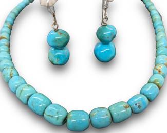 #168 • Turquoise Necklace and Drop Earrings Set - Sterling Posts

