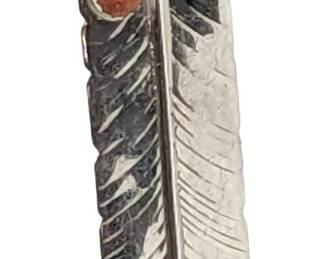 #180 • Z. Otero Signed Sterling/Coral Feather Pendant
