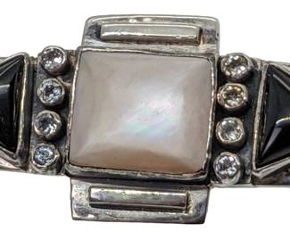 #197 • Sterling Pin with Onyx, Rhinestone and Mother-of-Pearl
