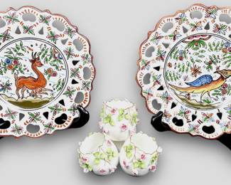 #173 • Portuguese Pottery Bird Plates and Vista Allegre Porcelain Egg Display
