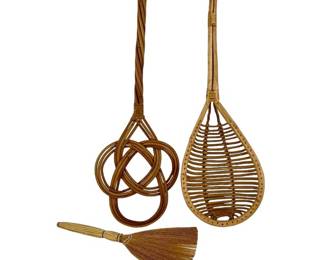 #167 • Vintage Wicker and Rattan Tools - Colander, Beater, Broom
