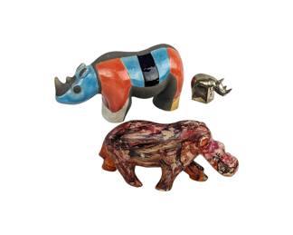 #123 • Raku Pottery and Dansk South African Rhino & Stoneware Warthog
