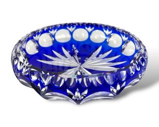 #138 • Vintage Bohemian Cobalt Blue Cut to Clear Crystal 10" Round Footed Bowl
