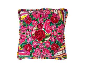 #121 • Bright Pink and Red Floral Embroidered Textile Pillow from Central America

