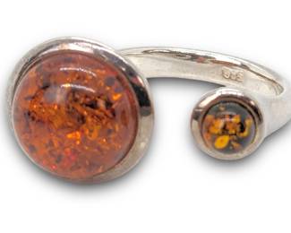 #14 • S&A Baltic Amber and Sterling Sz 8 Double Cabochon Ring

