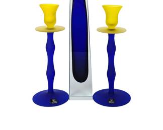 #144 • Marc Aurel Echt Kristall Candle Holders and Crystal Glass Vase
