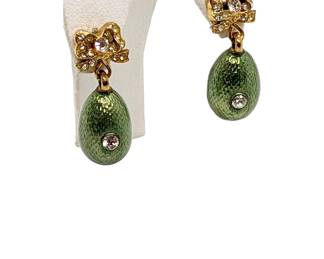 #15 • Vintage Russian Green Enamel Faberge Replica MMA Pierced Earrings
