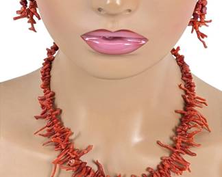 #80 • Red Coral and 14K Necklace with Matching Earrings
