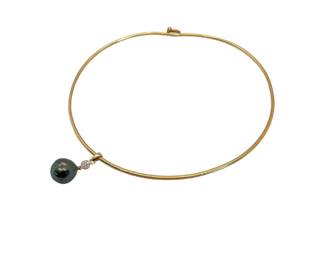 #97 • 14K Choker with Seed Pearl and Diamond Chip Pendant
