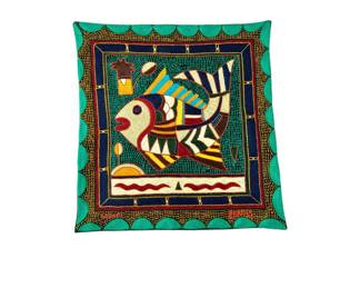 #192 • Kaross South African Hand-Embroidered Shangaan Cloth Pillow Cover.
